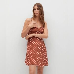 Mango Women’s M.N.G Niki Rust Brown and White Polka Dot Mini Dress